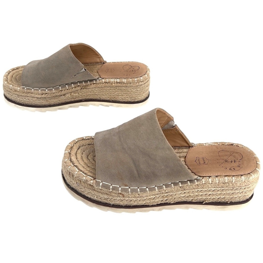 Oasis Society Women's‎ Suede Espadrilles Platform Slide Sandals Chunky 8